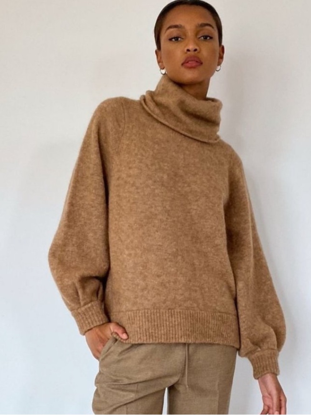 Aritzia light camel turtleneck sweater